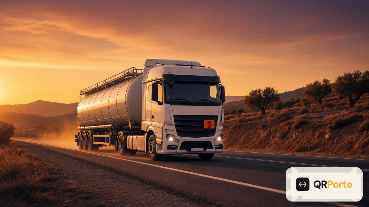 Camión cisterna ADR en carretera al atardecer