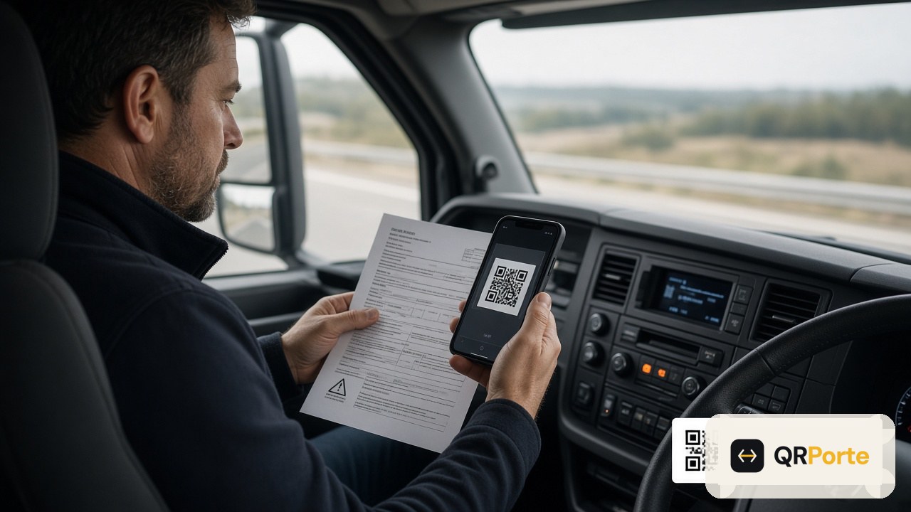 Conductor mostrando el QR del documento ADR en cabina