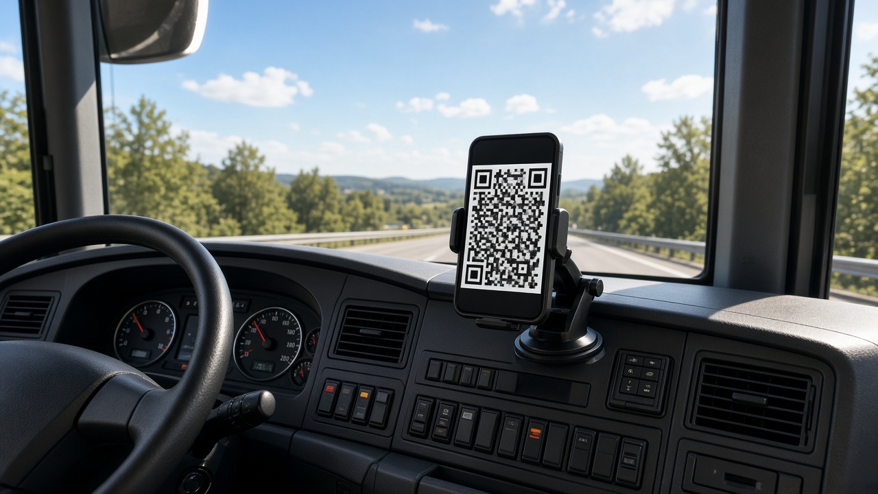 QR de la hoja de ruta visible en la cabina del autobús