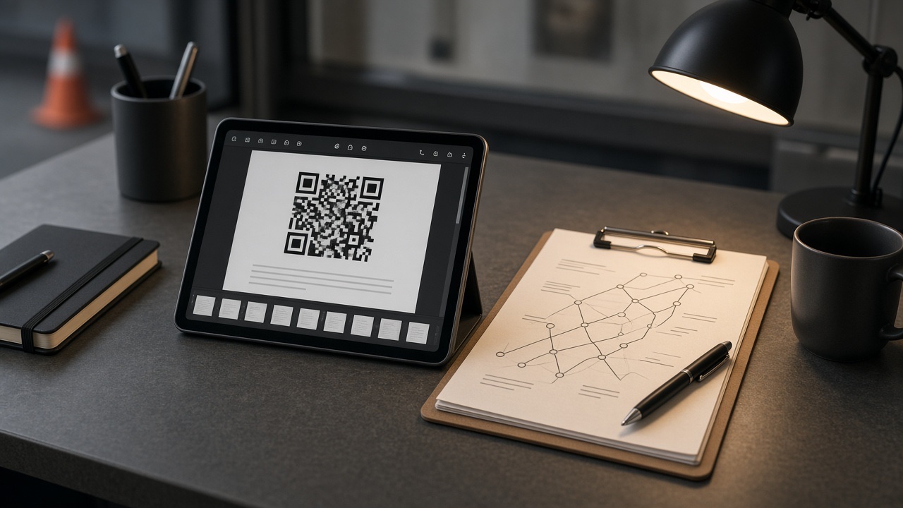 PDF de hoja de ruta con código QR en una tablet de despacho